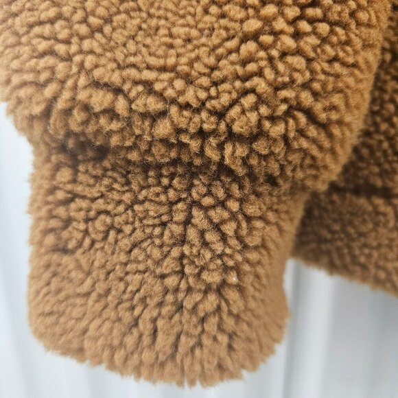 H&M Women's Teddy Sherpa Jacket Button Front Size 10 Brown Polyester - Picture 9 of 13